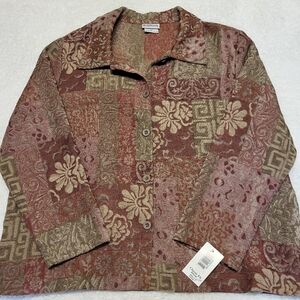 Vintage Tapestry Shacket Floral Patchwork Button Front Boxy Y2K Boho